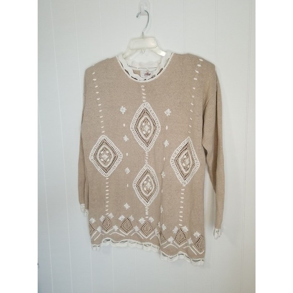 Vintage Worthington Sweater Large Crochet Embroidered Grandmacore - Picture 3 of 12